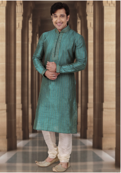 Firozi Color Dupion Fabric Kurta Set